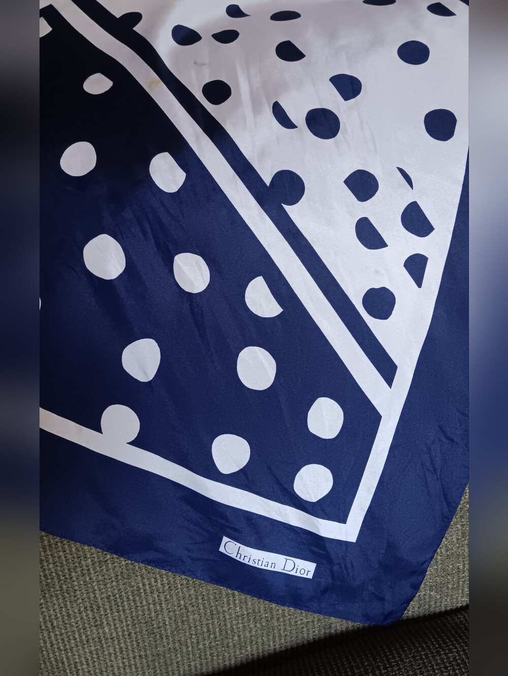Christian Dior Navy & White Polka Dot Scarf